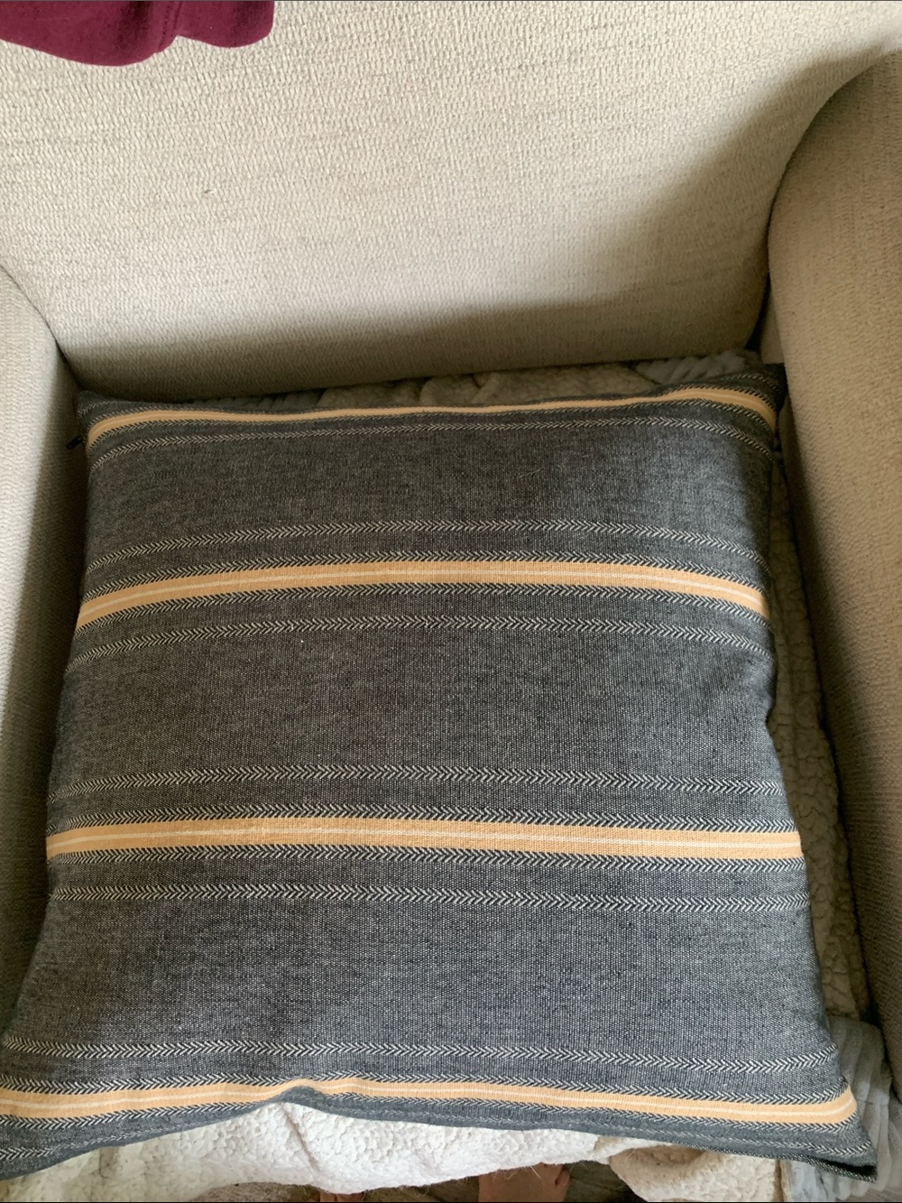 3 IKEA Neutral Gray Stripe Decorative Throw Pillow w Down Cushions Inside